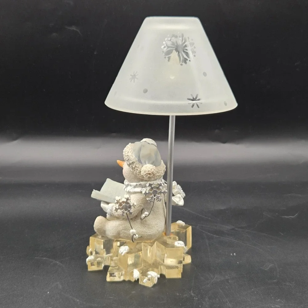 Snowman  Reading a Book on Ice Tea light Lamp Christmas Holiday‎ Decor 9.5